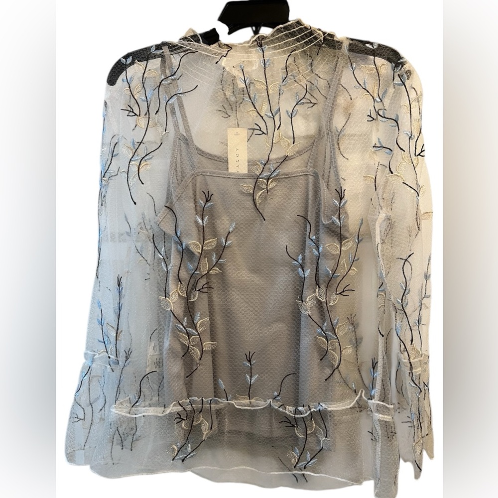 ADIVA Floral Sheer Two piece set Long Bell Sleeve Top
